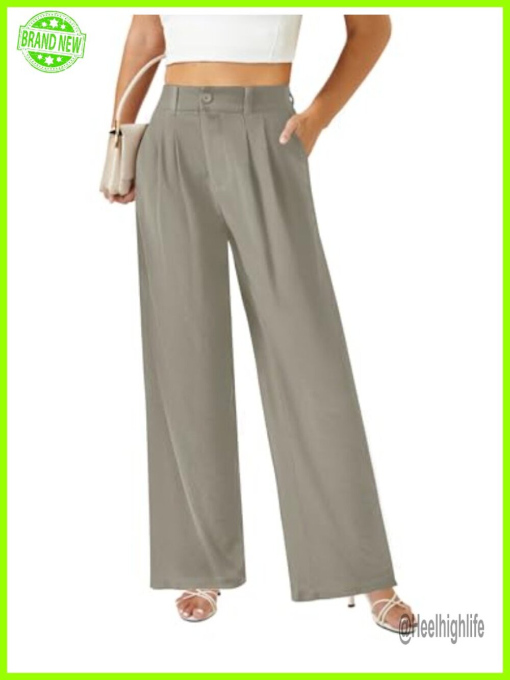 Waffle Knit Wide Leg Palazzo Pants High Waisted Pleated Trousers
